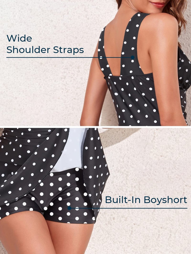 MiYang Women's Plus-Size Polka Dot Shaping Body One Piece Swim Dresses Swimsuit Black Polka Dot Large (US 12-14) - Image 4